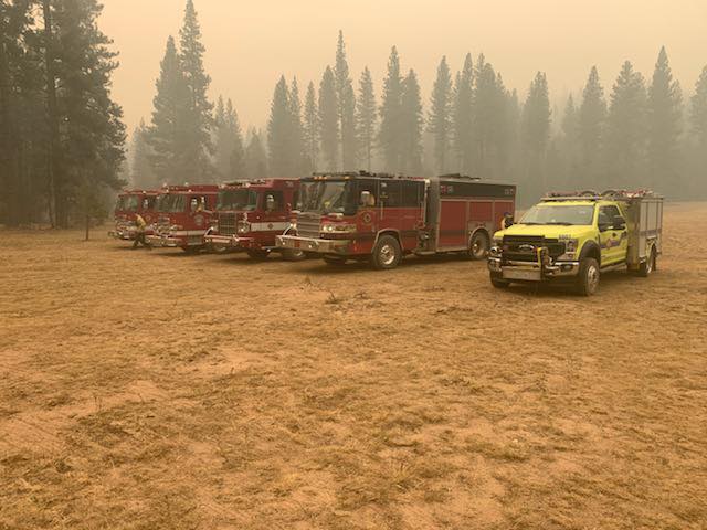 Fire engines and vehicles at Dixie Fire